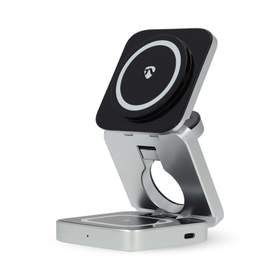 Incarcator wireless 3in1 Nedis, 15W, USB-C, 1m, pliabil, negru/argintiu