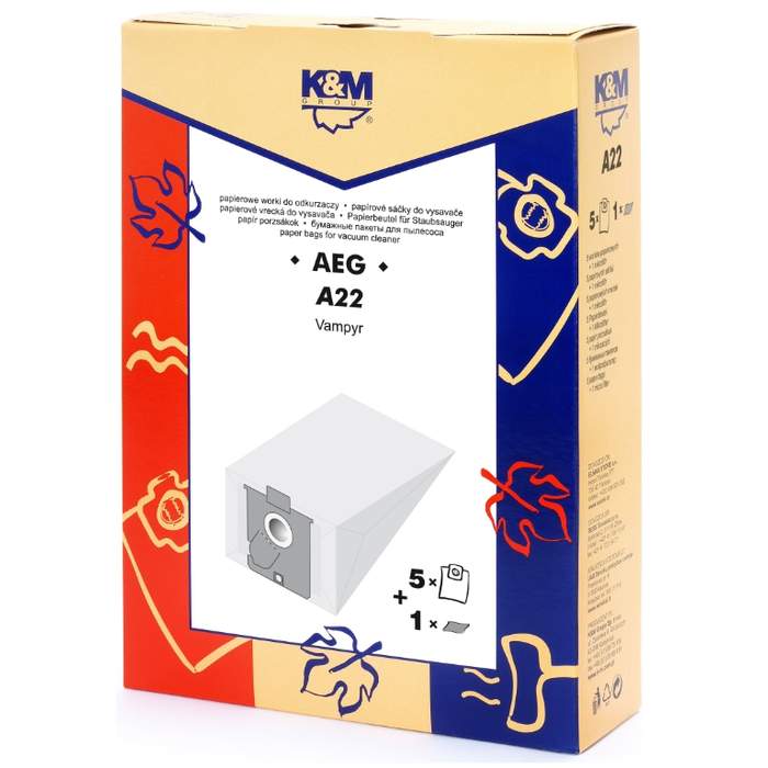 AEG-GR-22/24/25-Vacuum-Cleaner-Bag-Paper-5-Bags-+-1-Filter-K&M-1