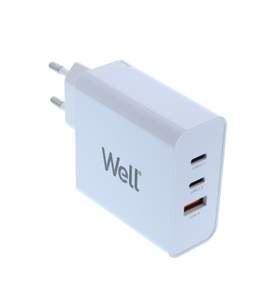 Incarcator retea Well, 1x USB-A QC3.0, 2x USB-C PD 65W, PPS, alb, punga
