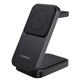 Incarcator wireless 3-in-1 magnetic Choetech T611-F, 15W, telefon, ceas smart, TWS, pliabil, negru