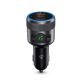 Modulator FM Nedis, Bluetooth, Bass Boost, Hands-Free, PD, 1x USB-C, 1x USB-A, asistent vocal, negru