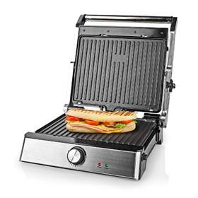Grill electric 2000 W, placi antiaderente 29 x 23 cm, inox/plastic, Nedis