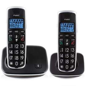 Telefon fara fir DECT Fysic, taste mari, negru, 2 receptoare