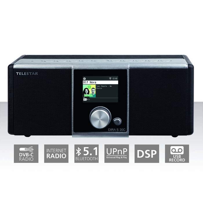 Internet-radio-DVB-C-60W-2.4"-screen-Bluetooth-alarm-&-clock-black-DIRA-S20C-Telestar-1