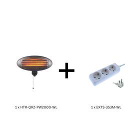 Pachet promotional Incalzitor terasa cu quartz 2000W, montabil pe perete + Prelungitor 3 prize, 3m Well