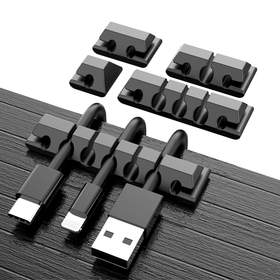 Organizator de cabluri Well, autoadeziv, 5 dimensiuni, set 5 bucati, negru
