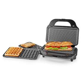 Sandwich maker, Grill, Waffle, 900 W, placi antiaderente 28 x 15 cm, otel inoxidabil/plastic, Nedis