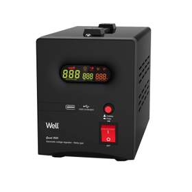 Stabilizator automat de tensiune cu releu 1500VA/900W, negru Well, reconditionat
