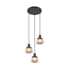 Lampa suspendata TRIO TARIFA, 3x E27 (nu sunt incluse), max. 25W, negru, sticla cromata, 362830332