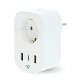 Priza Smart WiFi Nedis, 3680W, 16A, Tip F, 2x USB-A, 1x USB-C, monitorizare consum, alb