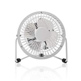 Mini ventilator Nedis, diametru 10 cm, alimentare USB, alb/metal