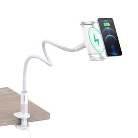 Suport reglabil de birou pentru telefon si tableta Choetech T584F, incarcare wireless, alb