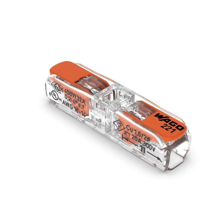 Cable-Quick-Ties-Clamps-2-Tabs-INLINE-Transparency-0.2-4mm2-32A-Box-60-pcs-Wago-221-2411-1
