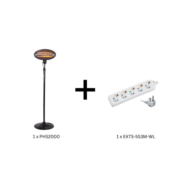 Promotional-package-Patio-heater-with-foot-2000W-PHS2000-Velleman-+-Extension-5-sockets-3m-Well-1