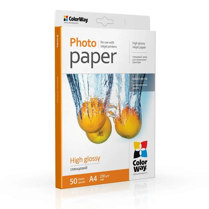 PHP-HG-PG230050A4-CWY_1_Hartie_foto_ColorWay__lucios__alb__A4__50_coli__230g_mp__Seria_High_Glossy