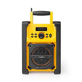 Radio FM Nedis de santier, 15W, Bluetooth, IPX5, maner de transport, galben / negru