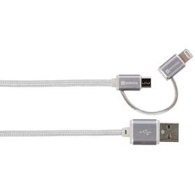 Cablu USB 2.0 A tata - micro USB, lightning, 1m, argintiu, Steel Line Skross