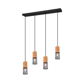 Lampa suspendata TRIO TOSH, 4x E27 (nu sunt incluse), max. 40W, negru, lemn natural, 304300432