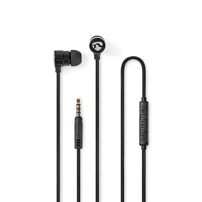 In-Ear-Wired-Headphones-1.2m-Flat-Cable-Integrated-Microphone-Black-1
