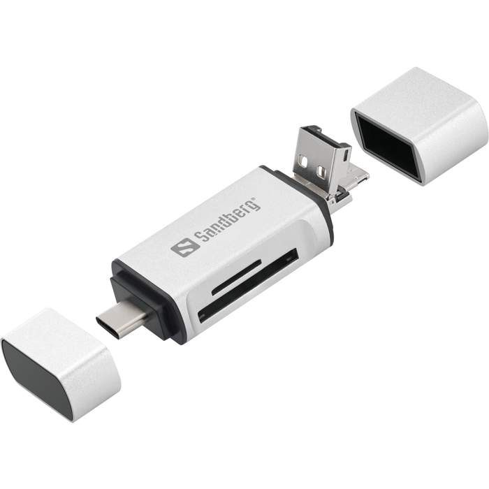 SD-Card-Reader-MicroSD-with-USB-C-Connection-USB-MicroUSB-Sandberg-136-28-Silver-1